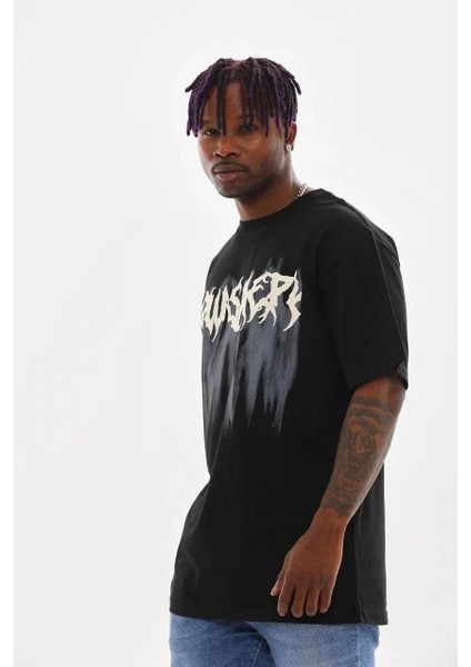 Unisex Baskılı Oversize T-Shirt - Siyah modelleri