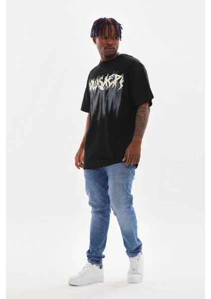Unisex Baskılı Oversize T-Shirt - Siyah fırsatları