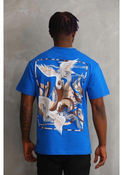 Unisex Baskılı Oversize T-Shirt - Mavi fiyatları