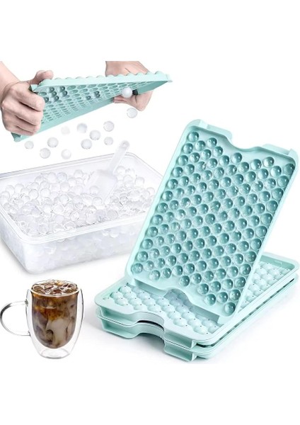 Pumo Mavi 124 Bölmeli Kapaklı Küre Buz Kalıbı Dondurma Kalıbı Buz Saklama Kabı Sunumluk VLT1478