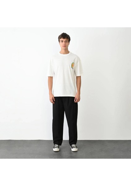 Unisex Bisiklet Yaka Baskılı Oversize T-Shirt - Beyaz fiyatları