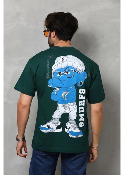 Unisex Basic Bisiklet Yaka Oversize T-Shirt - Yeşil modelleri