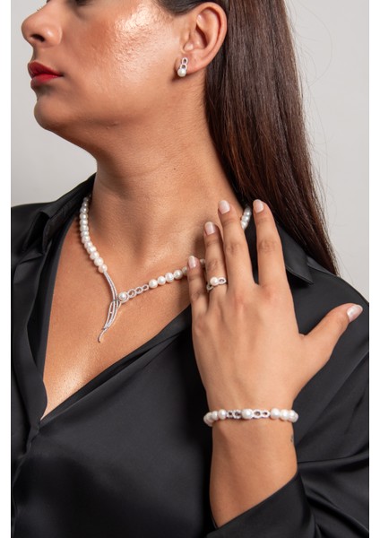 Zarif Inci Set 925 Ayar Gümüş Rodyum (Beyaz Altın) Kaplama Gerçek Inci Set modelleri