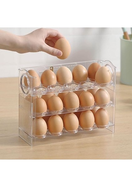 Katlı Yumurtalık Buzdolabı Organizeri Saklama Kabı 30 Bölmeli Raflı Yumurta Kutusu Düzenleyici (Şeffaf, 1 Adet) fiyatları