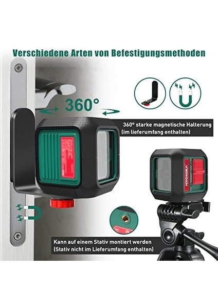 Çapraz Çizgi Seviyesi, 15 Metre Otomatik Seviyelendirme Yeşil Çizgi Seviyesi, Manyetik Braketli Çapraz Çizgi Seviyesi, Asılı ve Dıy Uygulamaları Için 2 Aa Pil modelleri