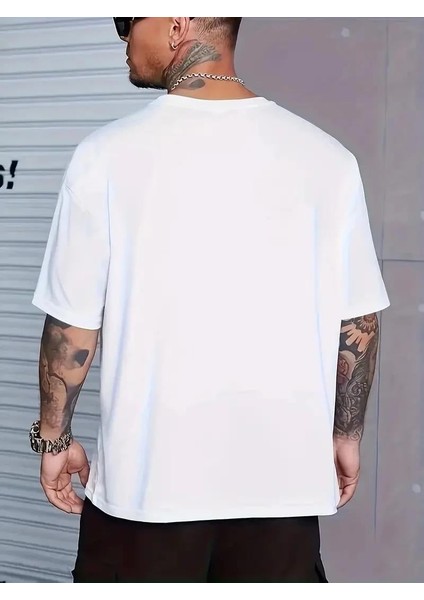 Sporda Günlük Hayata Giyilebilir Gym Baskılı Oversize Bisiklet Yaka Erkek T-Shirt - Beyaz fiyatları