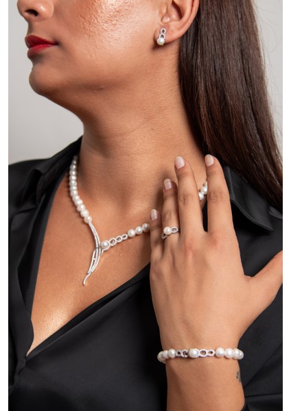 Zarif Inci Set 925 Ayar Gümüş Rodyum (Beyaz Altın) Kaplama Gerçek Inci Set fırsatları