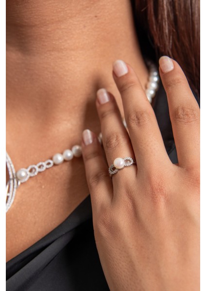 Zarif Inci Set 925 Ayar Gümüş Rodyum (Beyaz Altın) Kaplama Gerçek Inci Set