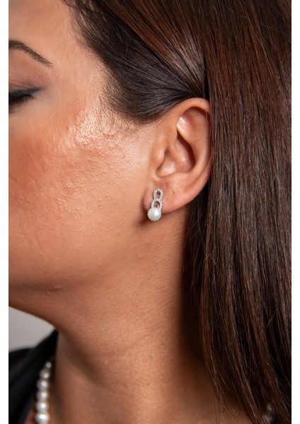 Zarif Inci Set 925 Ayar Gümüş Rodyum (Beyaz Altın) Kaplama Gerçek Inci Set