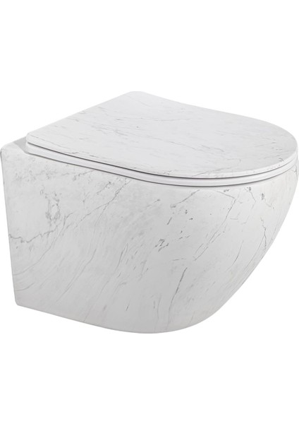 ET-W1200M8 Asma Klozet Mermer Desenli Mat Beyaz