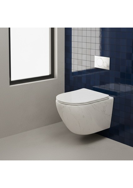 ET-W1200M8 Asma Klozet Mermer Desenli Mat Beyaz indirimleri
