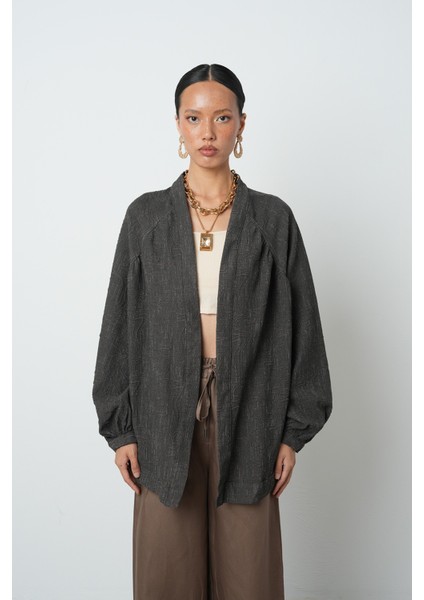 Kadın Soğuk Kahve Oversize Kesim Desenli Tesettür Kimono