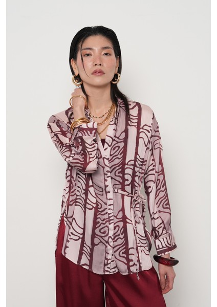 Kadın Belden Bağlama Detaylı Desenli Gömlek fiyatları