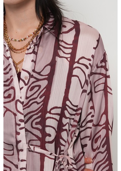 Kadın Belden Bağlama Detaylı Desenli Gömlek modelleri