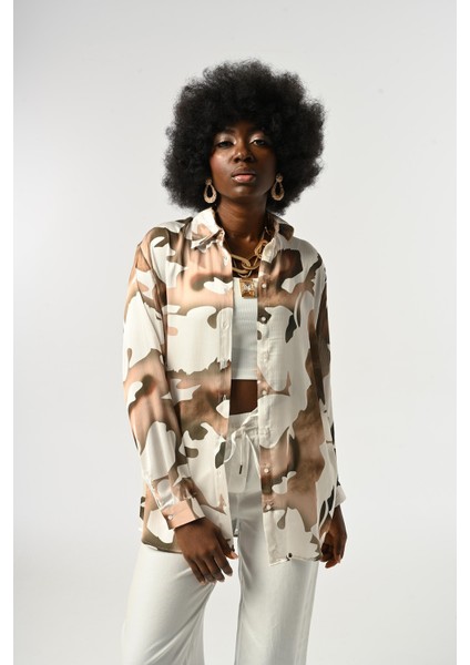 Kadın Karışık Desenli Oversize Kesim Gömlek