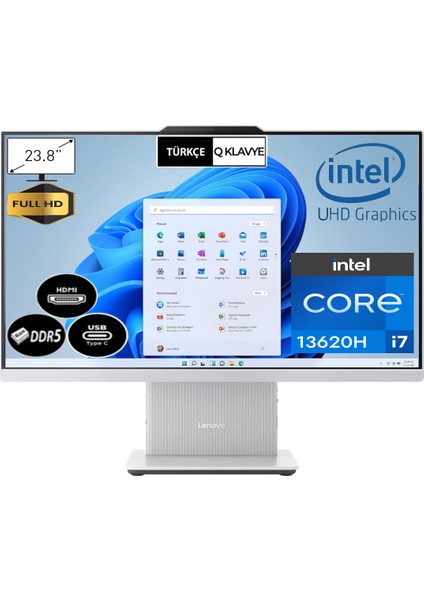 Ideacentre All In One 24IRH9 I7-13620H 24GB 1tb SSD 23.8 Fhd IPS WIN11 Pro F0HN0056TREP4 Kablosuz Klavye + Mouse - Elektropasaj