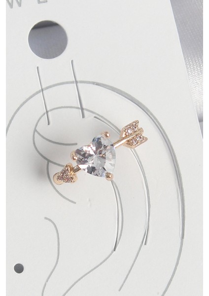 Pirinç Gold Renk Zirkon Taşlı Kalp Ok Model Kadın Kıkırdak Küpe