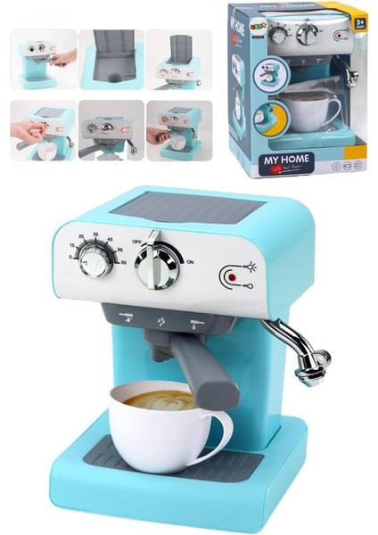 Pilli Işıklı Sesli Mutfak Oyuncağı Gerçekçi Buhar Özellikli Eğitici Espresso Makinesi