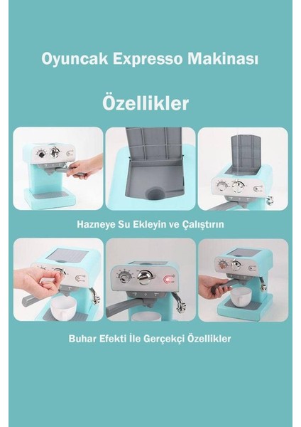 Pilli Işıklı Sesli Mutfak Oyuncağı Gerçekçi Buhar Özellikli Eğitici Espresso Makinesi indirimleri