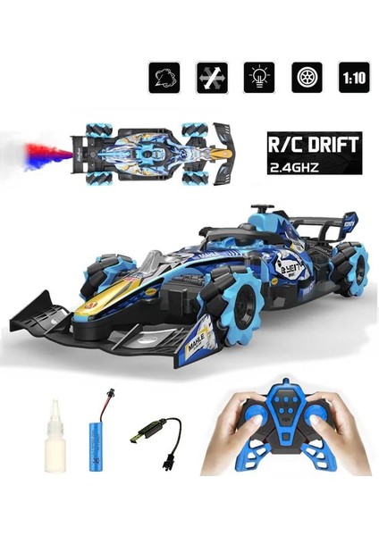 Sesli Işıklı Şarjlı 1:10 Büyük Ölçek Kumandalı Duman Atan Full Fonksiyon F1 Araç Rc Oyuncak Araba