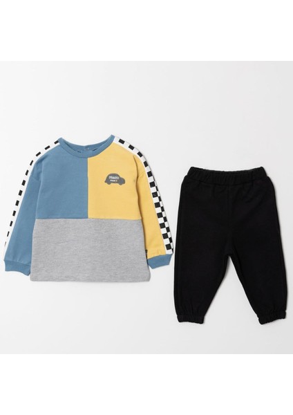 Erkek Bebek Mavi Sarı Araba Armalı 2'li Takım - 1016175