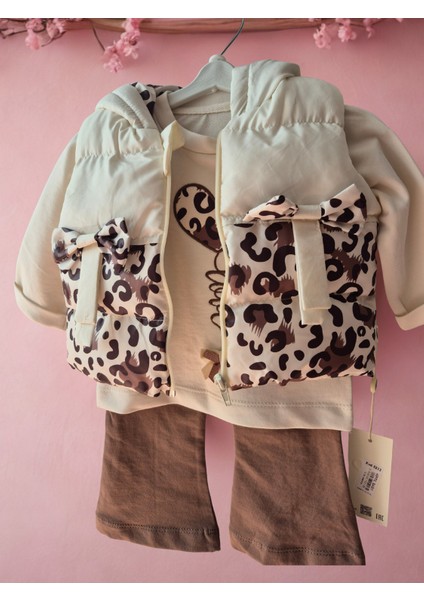 Kız Bebek 3’lü Takım – Kapüşonlu Leopar Desenli Yelek, Sweatshirt ve Pantolon indirimleri