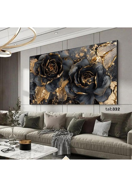Siyah Gül Kanvas (Led) Işıklı Tablo
