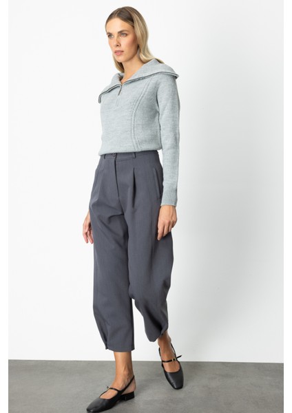 Kadın Paçası Düğmeli Fleto Cepli Pantolon 64137 Antrasit fiyatları