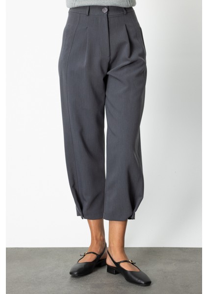 Kadın Paçası Düğmeli Fleto Cepli Pantolon 64137 Antrasit modelleri