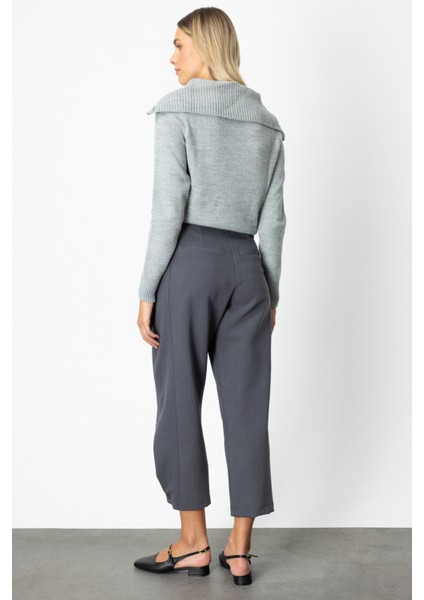 Kadın Paçası Düğmeli Fleto Cepli Pantolon 64137 Antrasit fırsatları