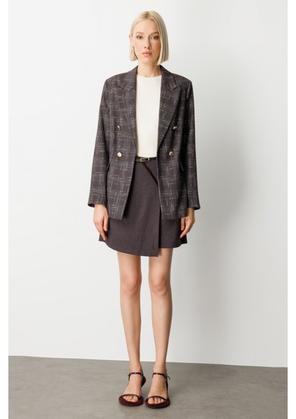 Kadın Ekoseli Kapak Cepli Ceket 5173 Bordo modelleri