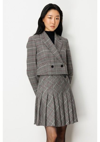 Kadın Ekoseli Crop Ceket 5075 Siyah fiyatları