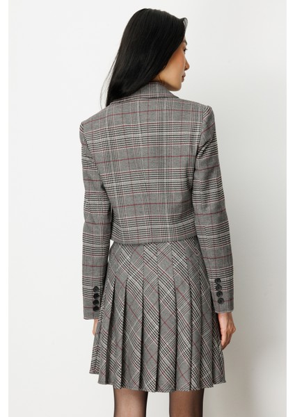 Kadın Ekoseli Crop Ceket 5075 Siyah fırsatları