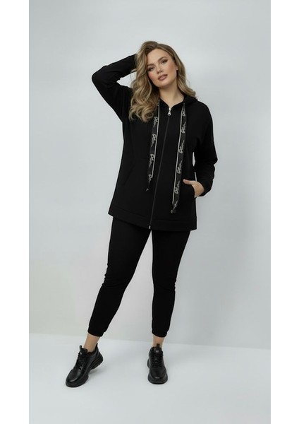 Kadın Büyük Beden Uzun Kollu Kapüşonlu Fermuar Detaylı Sweatshirt 2007 fiyatları