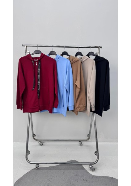 Kadın Büyük Beden Uzun Kollu Kapüşonlu Fermuar Detaylı Sweatshirt 2007 fırsatları