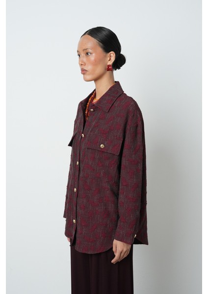 Kadın Bordo Renk Desenli Çift Cepli Gömlek - Ceket fiyatları