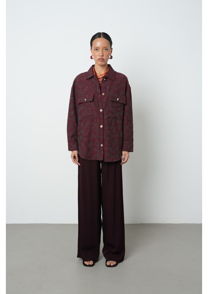 Kadın Bordo Renk Desenli Çift Cepli Gömlek - Ceket fırsatları