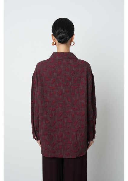 Kadın Bordo Renk Desenli Çift Cepli Gömlek - Ceket indirimleri