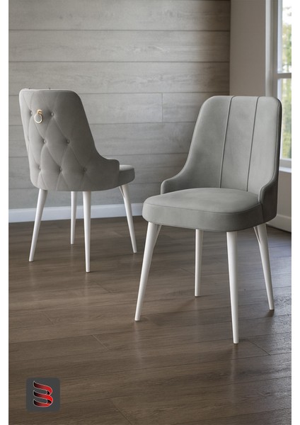 Esa 2 Adet Babyface Kumaş, Beyaz Metal Ayaklı, Mutfak ve Yemek Odası Sandalyesi
