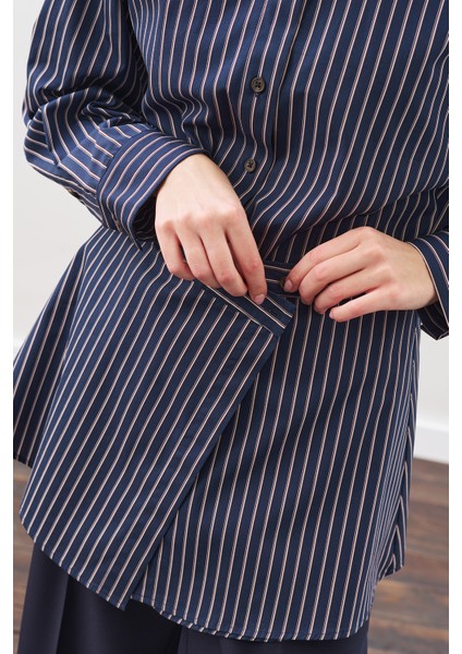 Bağlama Aksesuarlı Gömlek Lacivert Çizgili indirimleri