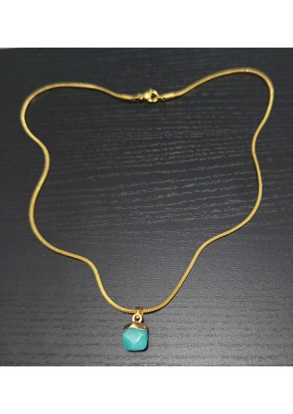 Doğal Taş Yeşil Kalsedon Kolye