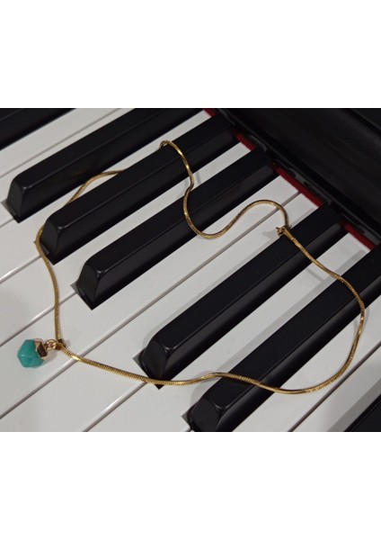 Doğal Taş Yeşil Kalsedon Kolye