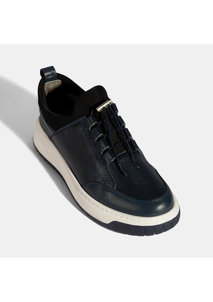 Erkek Lacivert Lastik Bağcıklı Deri Sneaker indirimleri