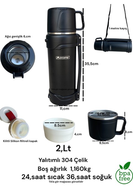 2lt Çift Katmanlı Bardaklı 304 Çelik Termos Avcı Dağcı Kamp Piknik Karavan Seyahat Termosu Filitreli fırsatları