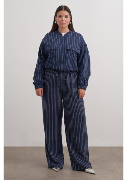 Astarlı Crop Çizgili Bomber Ceket