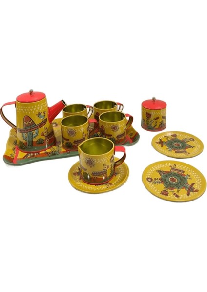 14 Parça Oyuncak Metal Çay Seti