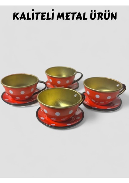14 Parça Metal Kırmızı Beyaz Desenli Oyuncak Çay Seti indirimleri