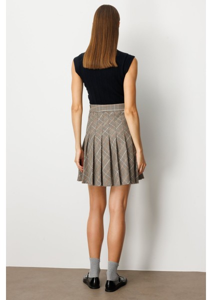 Kadın Ekoseli Mini Etek 5079 Vizon fırsatları