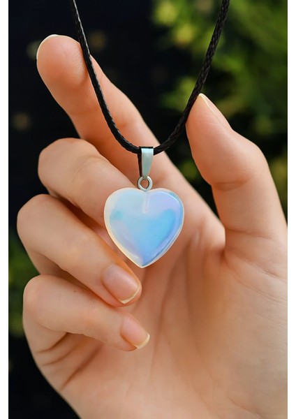 Sara opal taşı kadın kolye doğal taş kalpli gümüş kolye