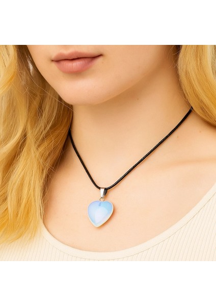 Sara opal taşı kadın kolye doğal taş kalpli gümüş kolye modelleri